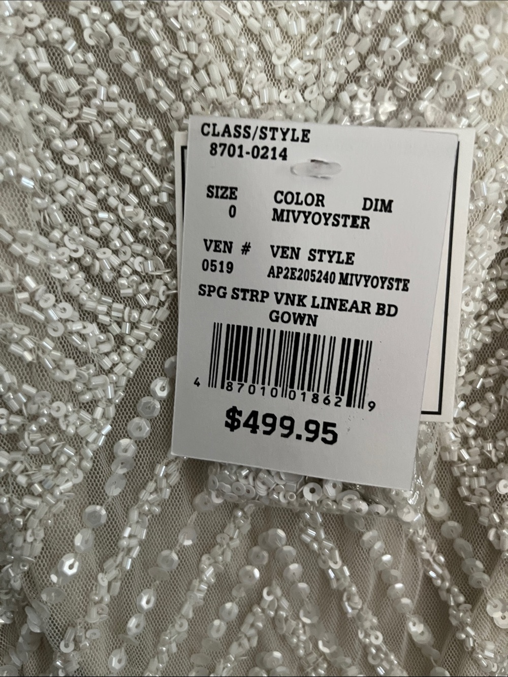 NWT White Beaded V-Neck Evening Dress Maxi Wedding Gown 20’s - Picture 3 of 5